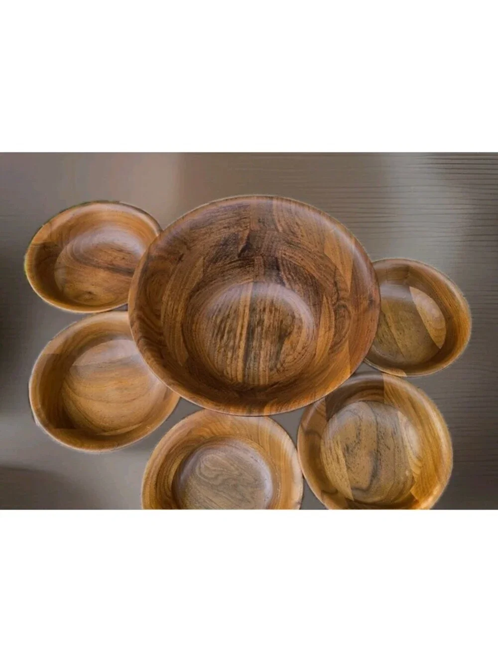 Kustom Kraft Solid Black Walnut Salad Bowl Set 6pcs Serving Bowl 5 Salad Bowls